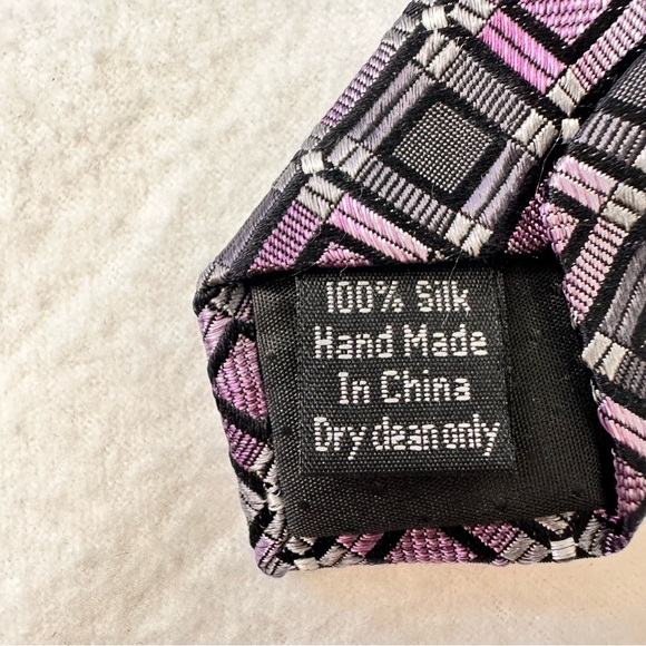 Pronto Uomo Silk Tie Men's Grey Purple Designer Necktie Office Geometric Carrier - Picture 3 of 10